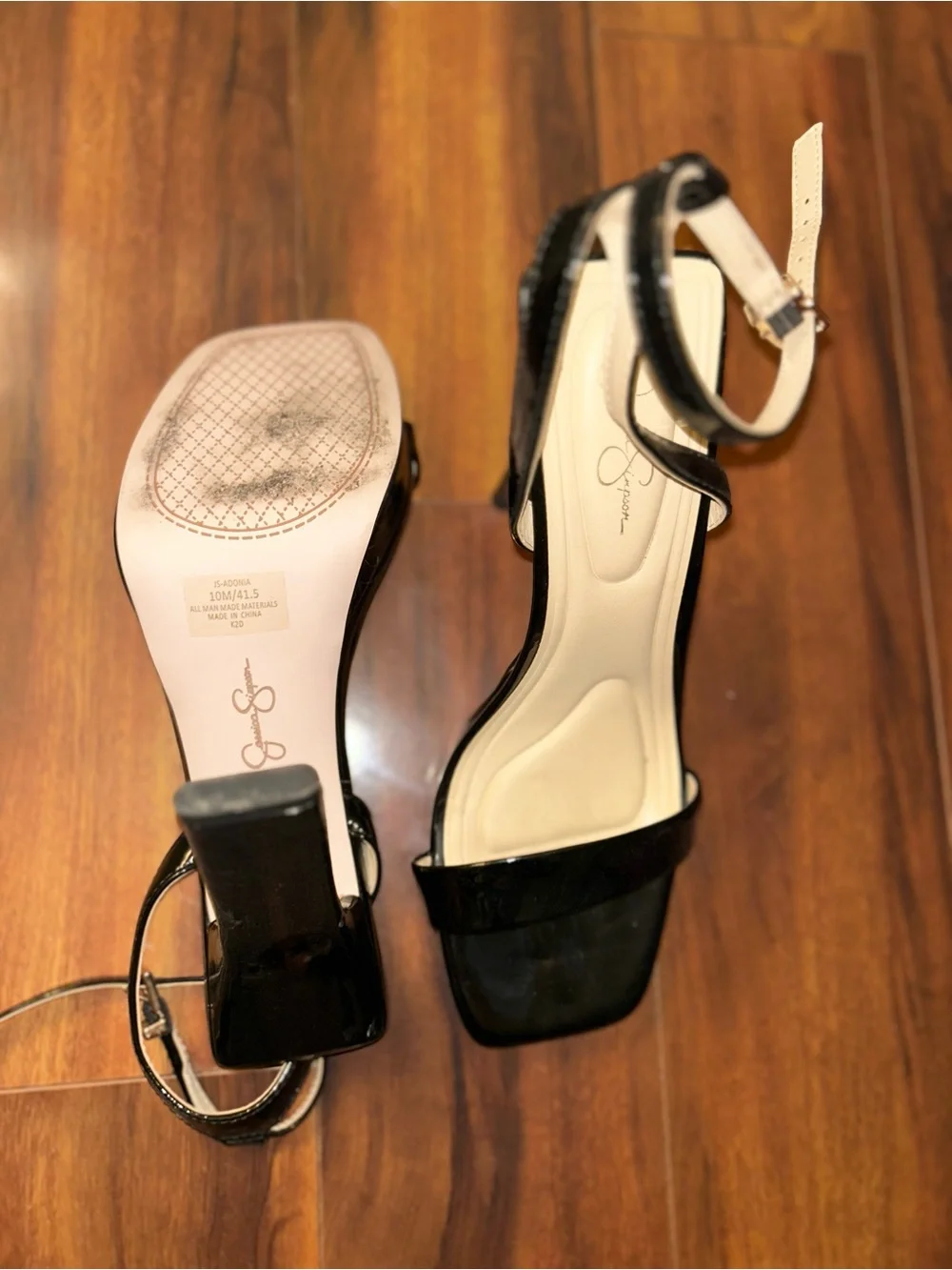 Jessica Black Patent Ankle-Strap Heels
